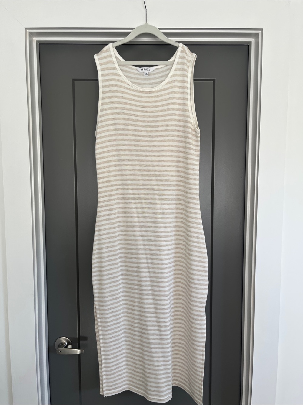 BB Dakota Sleeveless Striped Midi Dress in Cream/Beige and White